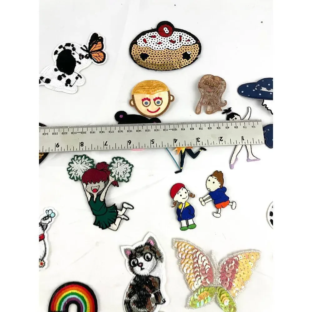 40 PC Assorted Sewing Applique Patches Iron on Sew On‎ NEW Mixed Sequin Crafting